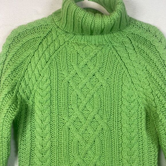 Express Hand Knit 100% Merino Wool Cable Knit Turtleneck Sweater Women’s M Green - Picture 5 of 9